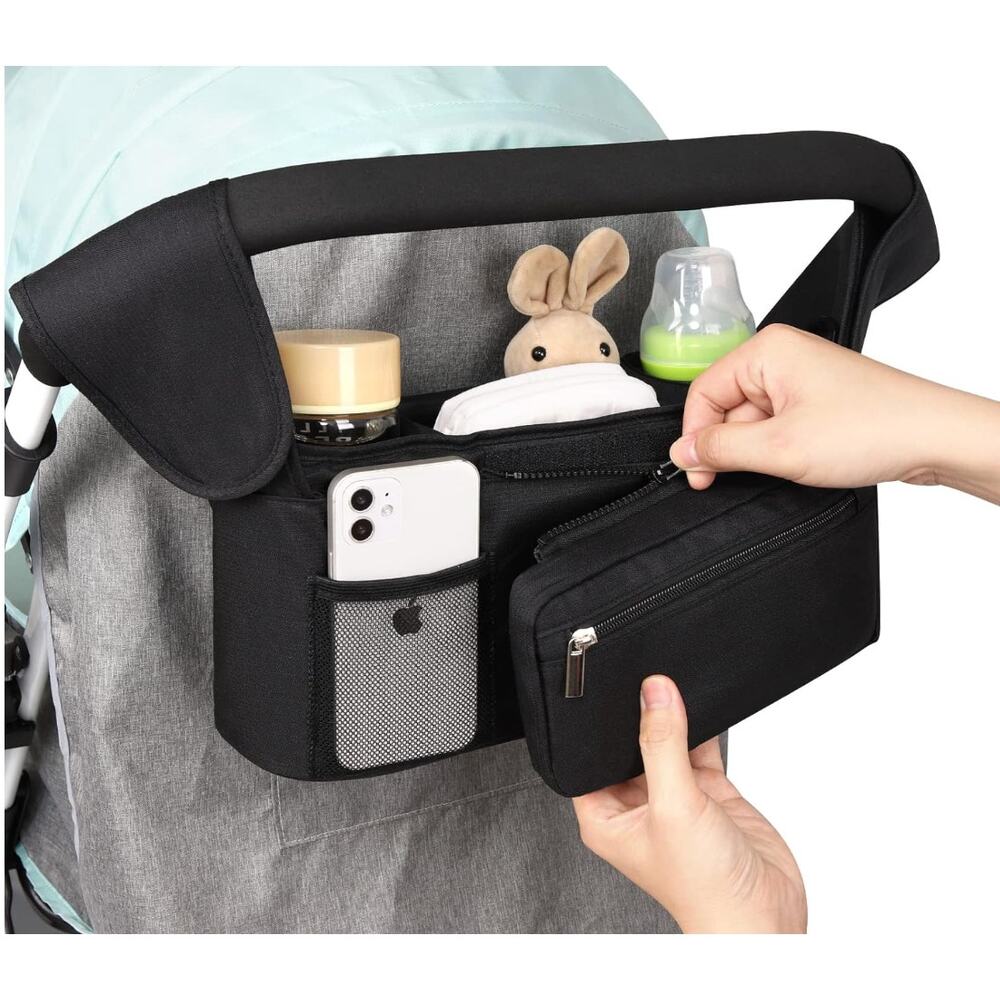 Universal Stroller Organizer with Insulated Cup Holder Detachable Phone Bag
